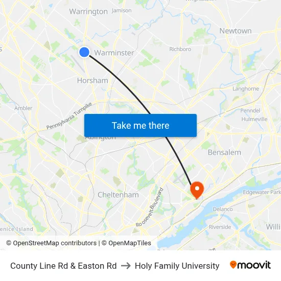 County Line Rd & Easton Rd to Holy Family University map