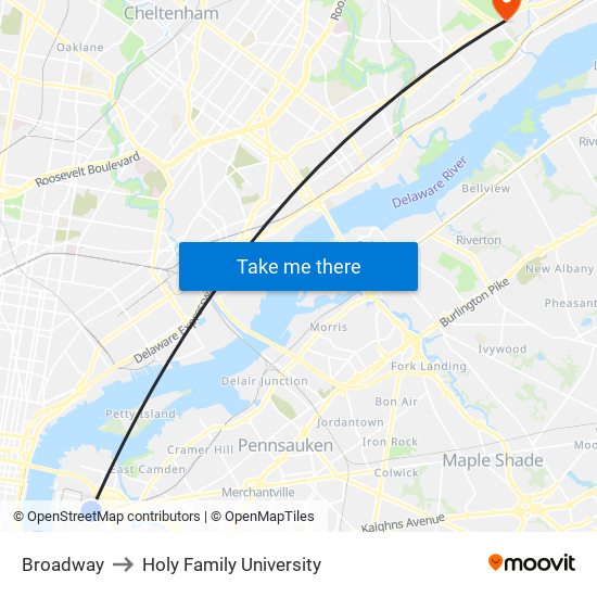 Broadway to Holy Family University map