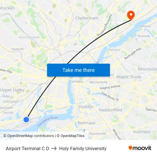 Airport Terminal C D to Holy Family University map