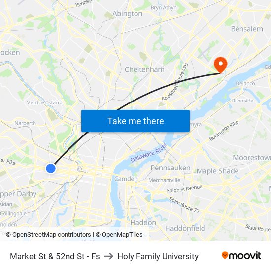 Market St & 52nd St - Fs to Holy Family University map