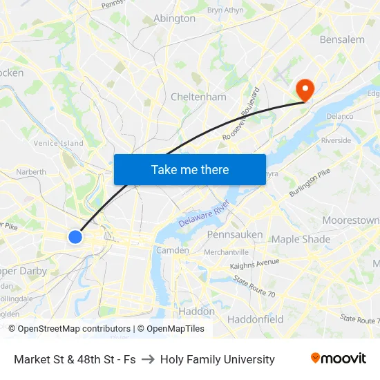 Market St & 48th St - Fs to Holy Family University map