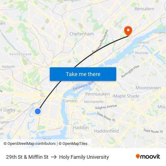 29th St & Mifflin St to Holy Family University map