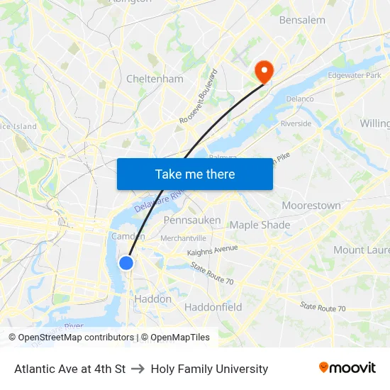 Atlantic Ave at 4th St to Holy Family University map