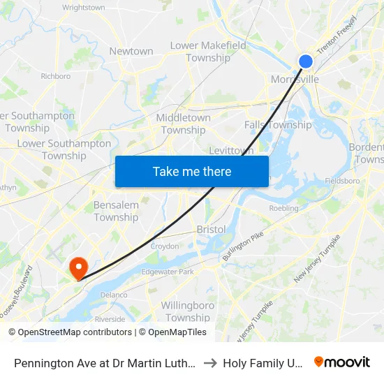 Pennington Ave at Dr Martin Luther King Jr Blvd to Holy Family University map