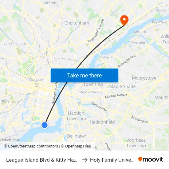 League Island Blvd & Kitty Hawk Av to Holy Family University map
