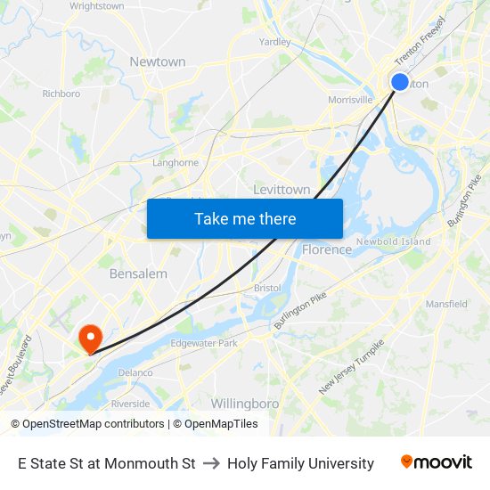 E State St at Monmouth St to Holy Family University map