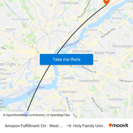 Amazon Fulfillment Ctr - West Deptford to Holy Family University map