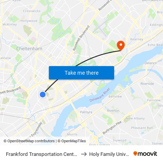 Frankford Transportation Center - Rt 3 to Holy Family University map