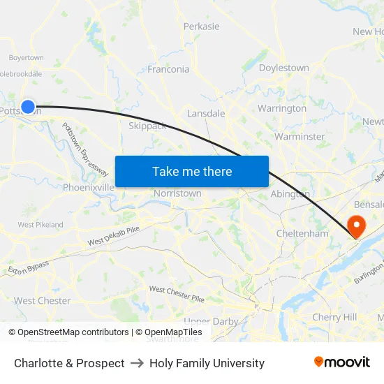 Charlotte & Prospect to Holy Family University map