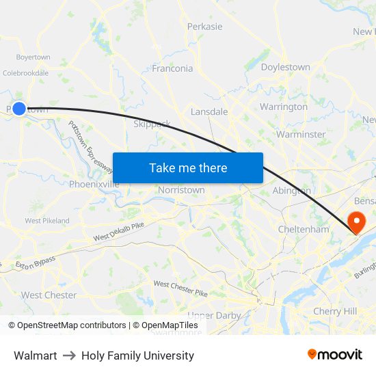 Walmart to Holy Family University map