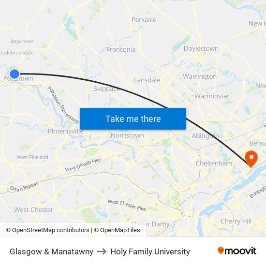 Glasgow & Manatawny to Holy Family University map