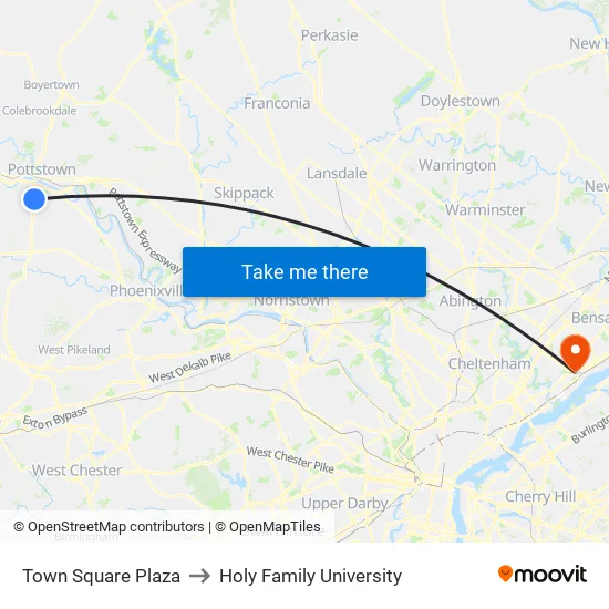 Town Square Plaza to Holy Family University map