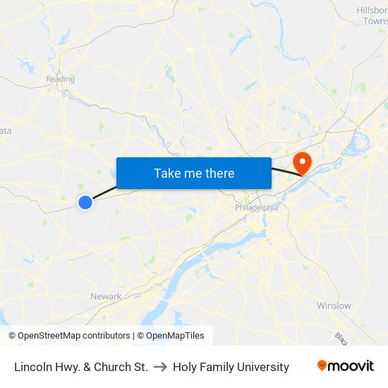 Lincoln Hwy. & Church St. to Holy Family University map