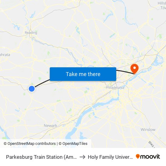 Parkesburg Train Station (Amtrak) to Holy Family University map