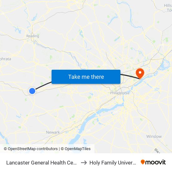 Lancaster General Health Center to Holy Family University map