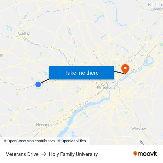 Veterans Drive to Holy Family University map