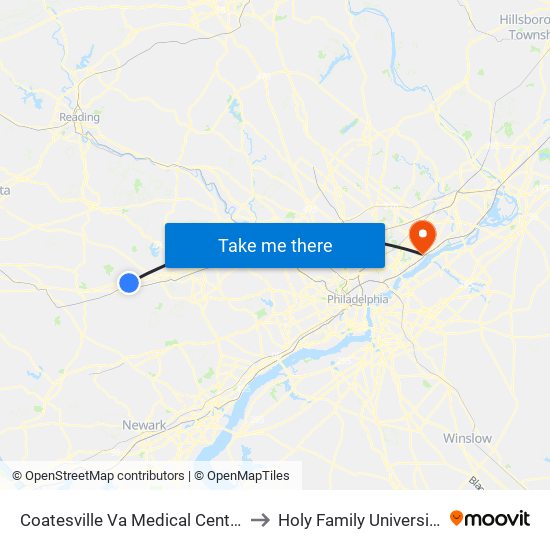 Coatesville Va Medical Center to Holy Family University map