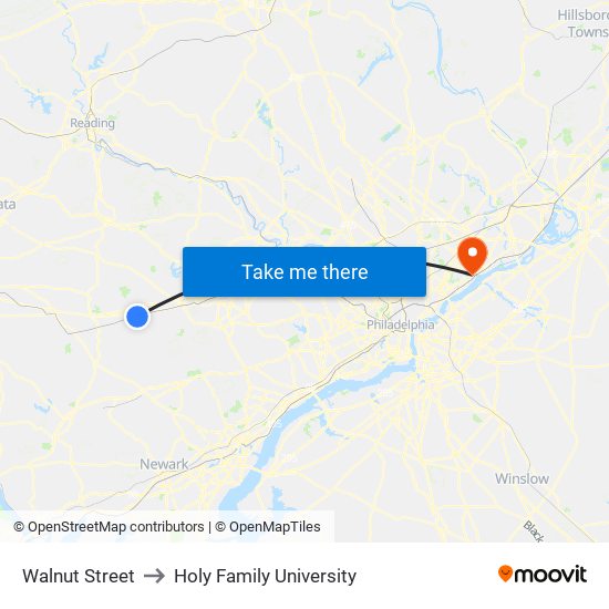 Walnut Street to Holy Family University map