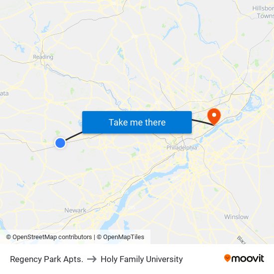 Regency Park Apts. to Holy Family University map