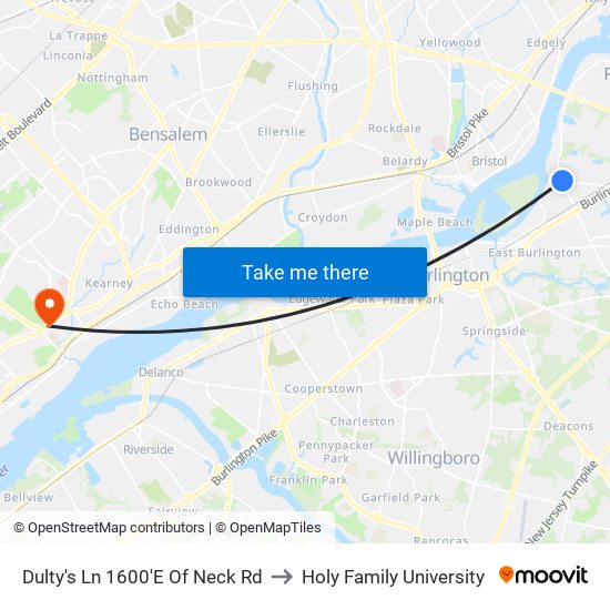 Dulty's Ln 1600'E Of Neck Rd to Holy Family University map