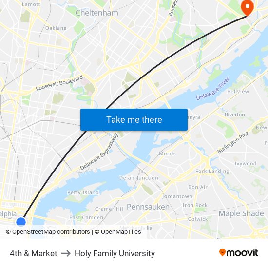 4th & Market to Holy Family University map