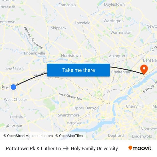 Pottstown Pk & Luther Ln to Holy Family University map