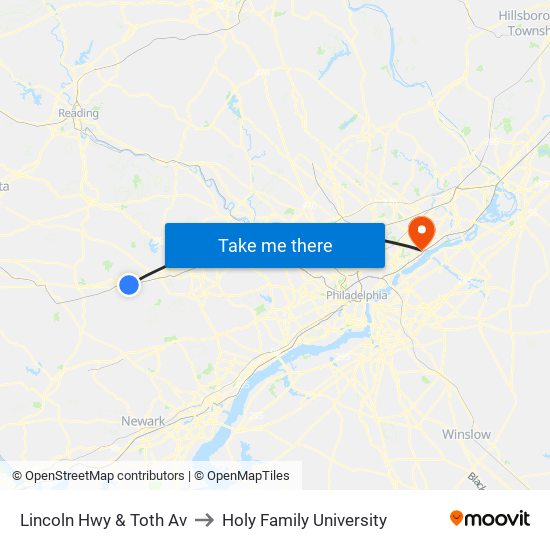 Lincoln Hwy & Toth Av to Holy Family University map
