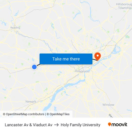 Lancaster Av & Viaduct Av to Holy Family University map