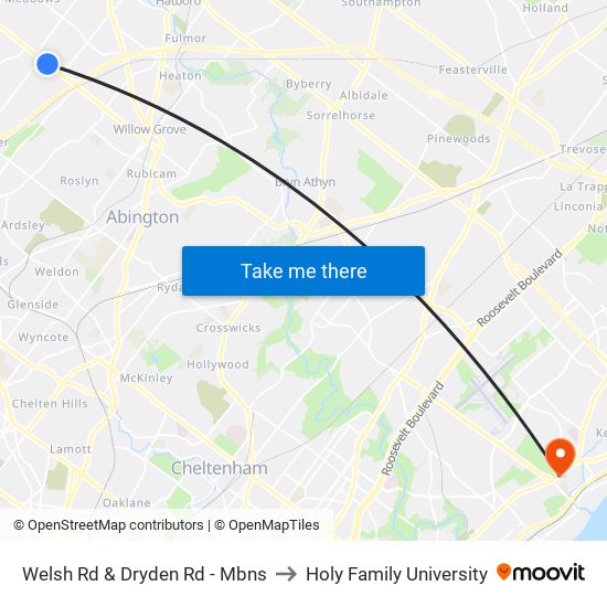 Welsh Rd & Dryden Rd - Mbns to Holy Family University map