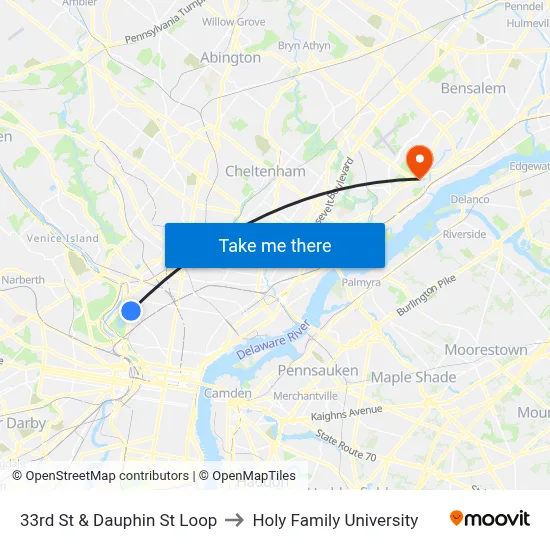 33rd St & Dauphin St Loop to Holy Family University map