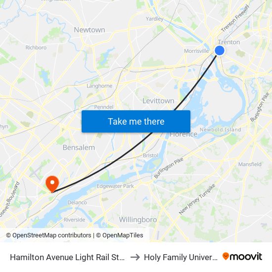 Hamilton Avenue Light Rail Station to Holy Family University map