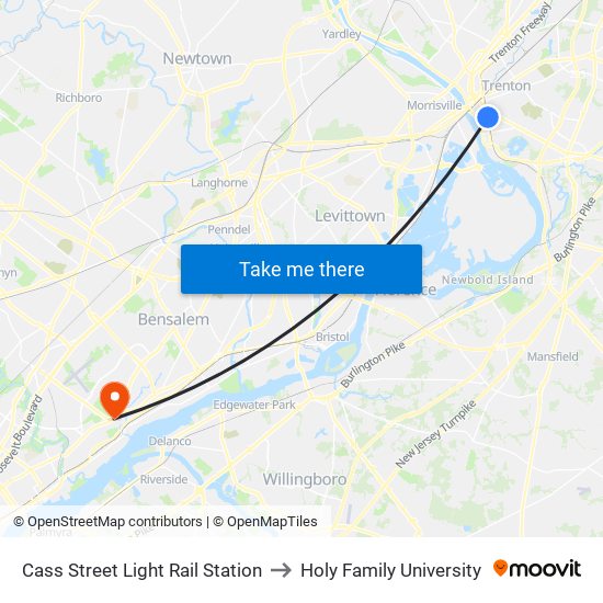 Cass Street Light Rail Station to Holy Family University map