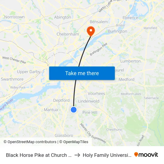 Black Horse Pike at Church St to Holy Family University map