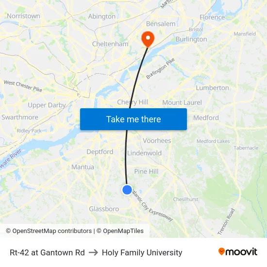 Rt-42 at Gantown Rd to Holy Family University map