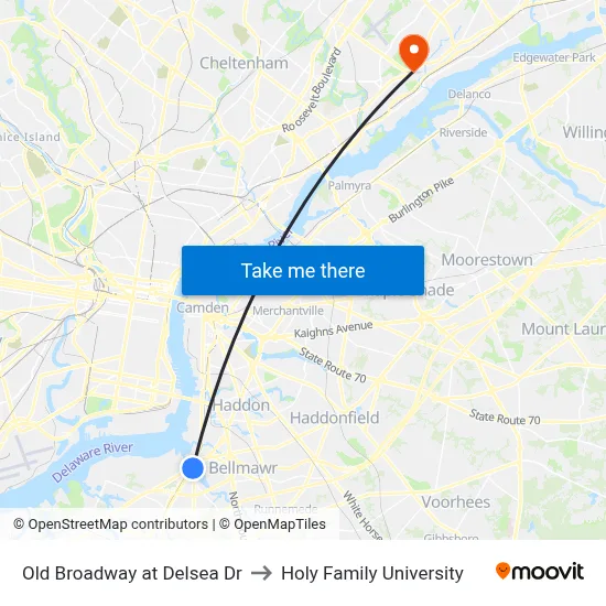 Old Broadway at Delsea Dr to Holy Family University map