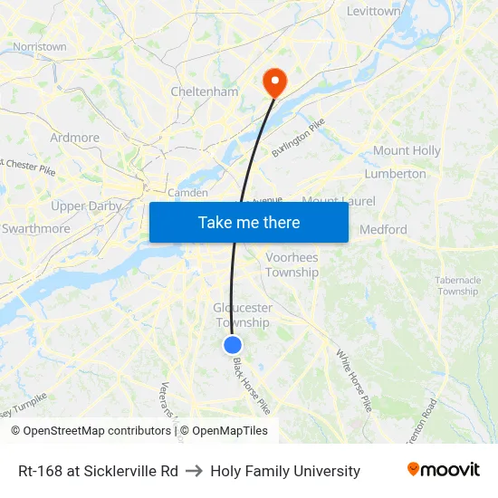 Rt-168 at Sicklerville Rd to Holy Family University map
