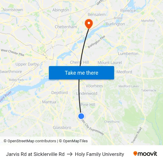 Jarvis Rd at Sicklerville Rd to Holy Family University map