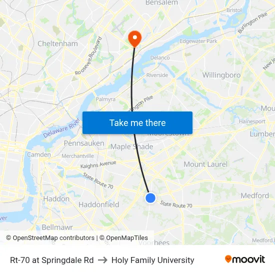 Rt-70 at Springdale Rd to Holy Family University map