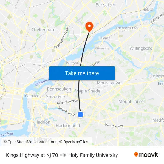 Kings Highway at Nj 70 to Holy Family University map