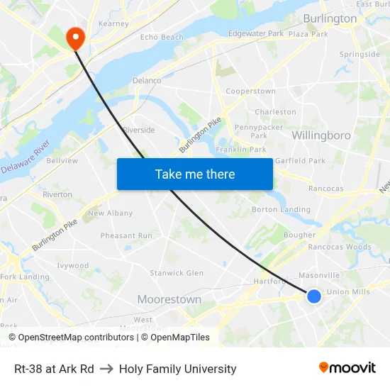 Rt-38 at Ark Rd to Holy Family University map