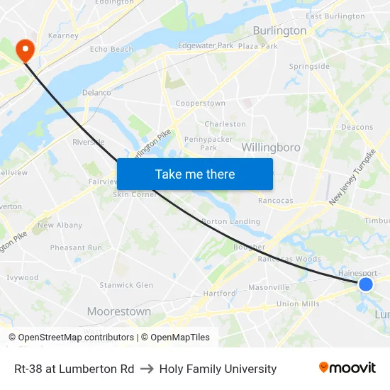 Rt-38 at Lumberton Rd to Holy Family University map