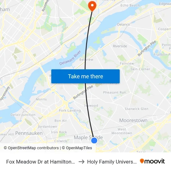 Fox Meadow Dr at Hamilton Dr to Holy Family University map