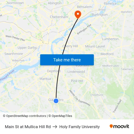 Main St at Mullica Hill Rd to Holy Family University map