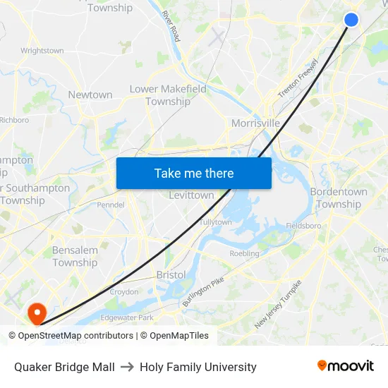 Quaker Bridge Mall to Holy Family University map