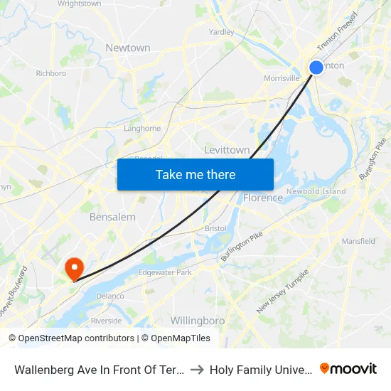 Wallenberg Ave In Front Of Terminal to Holy Family University map