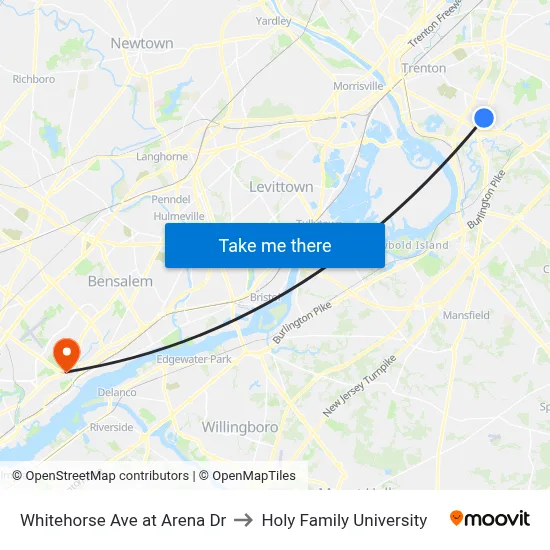 Whitehorse Ave at Arena Dr to Holy Family University map