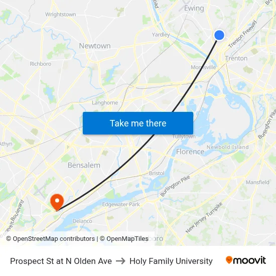 Prospect St at  N Olden Ave to Holy Family University map