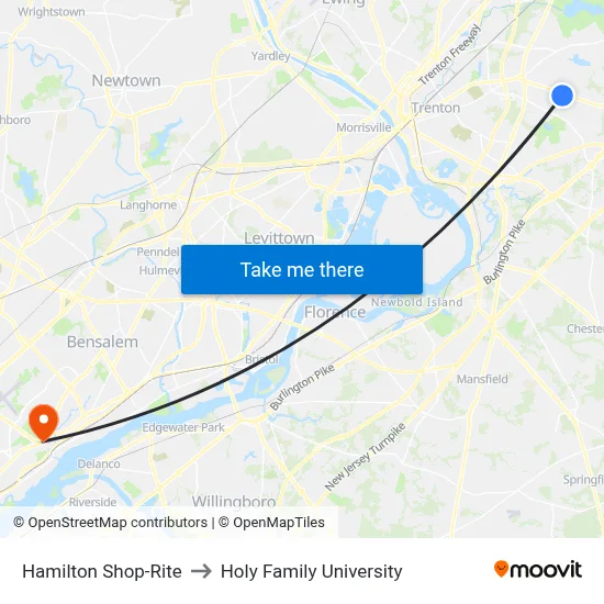 Hamilton Shop-Rite to Holy Family University map