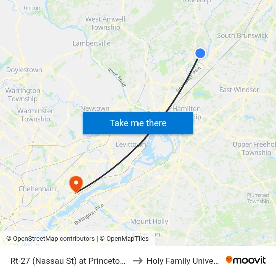 Rt-27 (Nassau St) at Princeton Ave to Holy Family University map