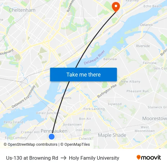 Us-130 at Browning Rd to Holy Family University map